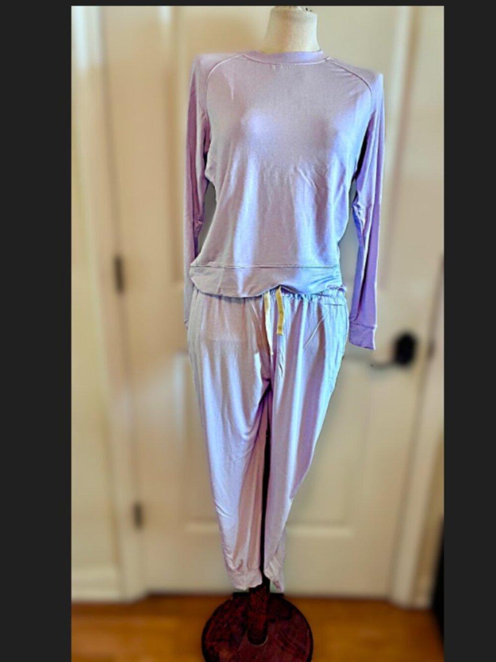 Stripe & Stare Two Piece Lounge Set, Lavender, Medium, Tencel, Super Soft